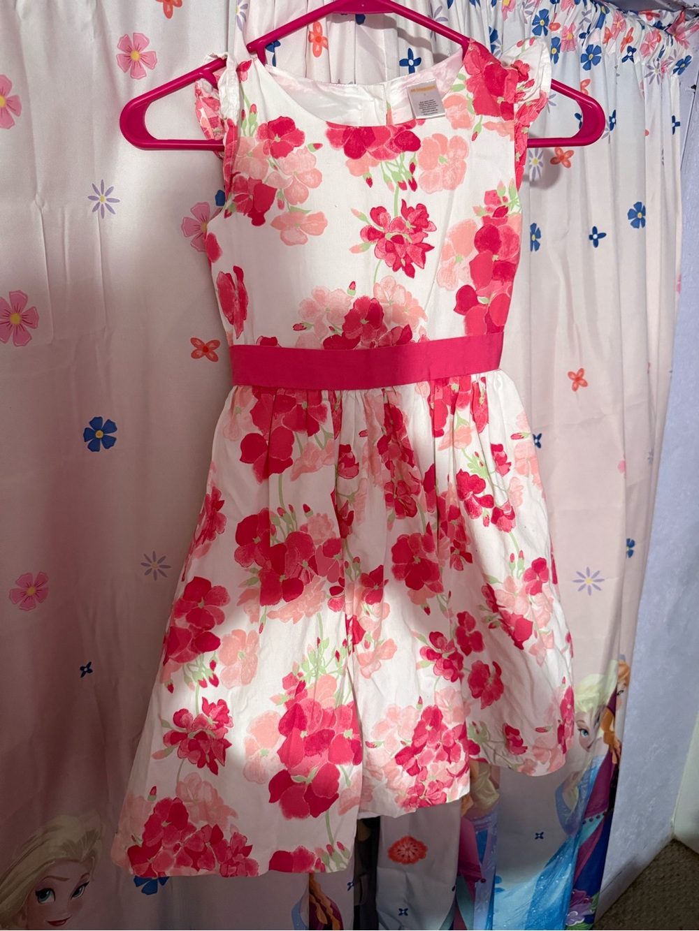 Gymboree White Dress with Pink Floral Print and Pink Belt